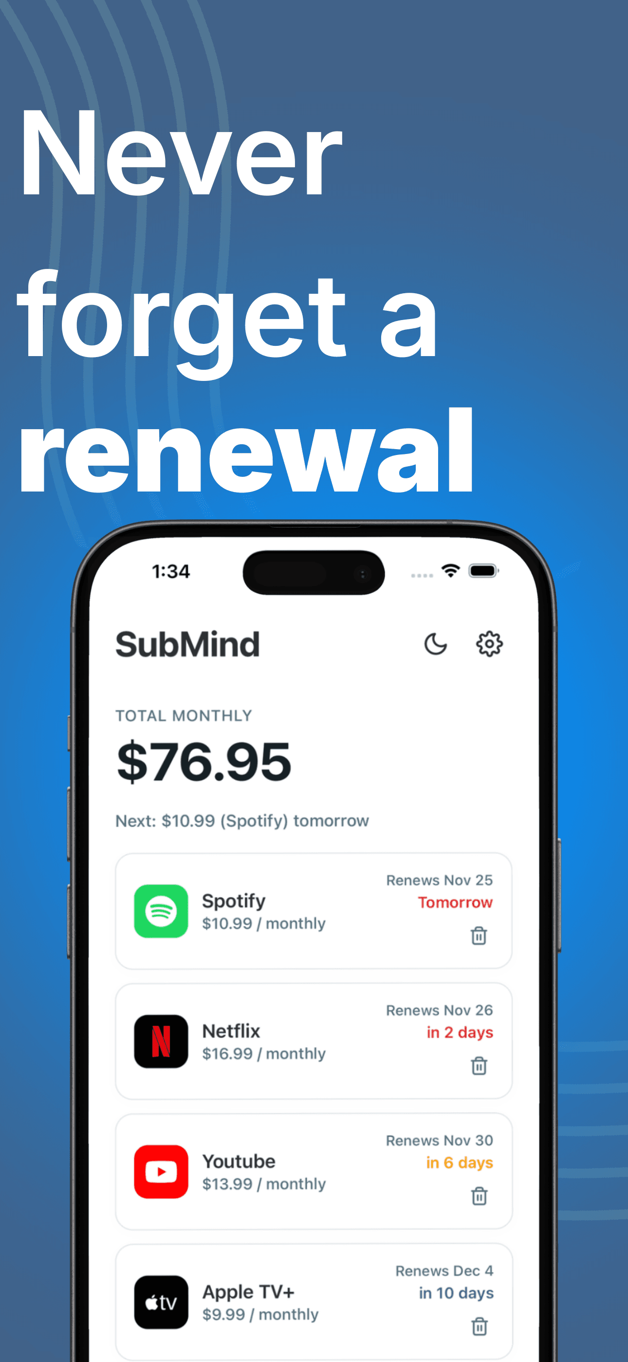 SubMind iPhone screen 1