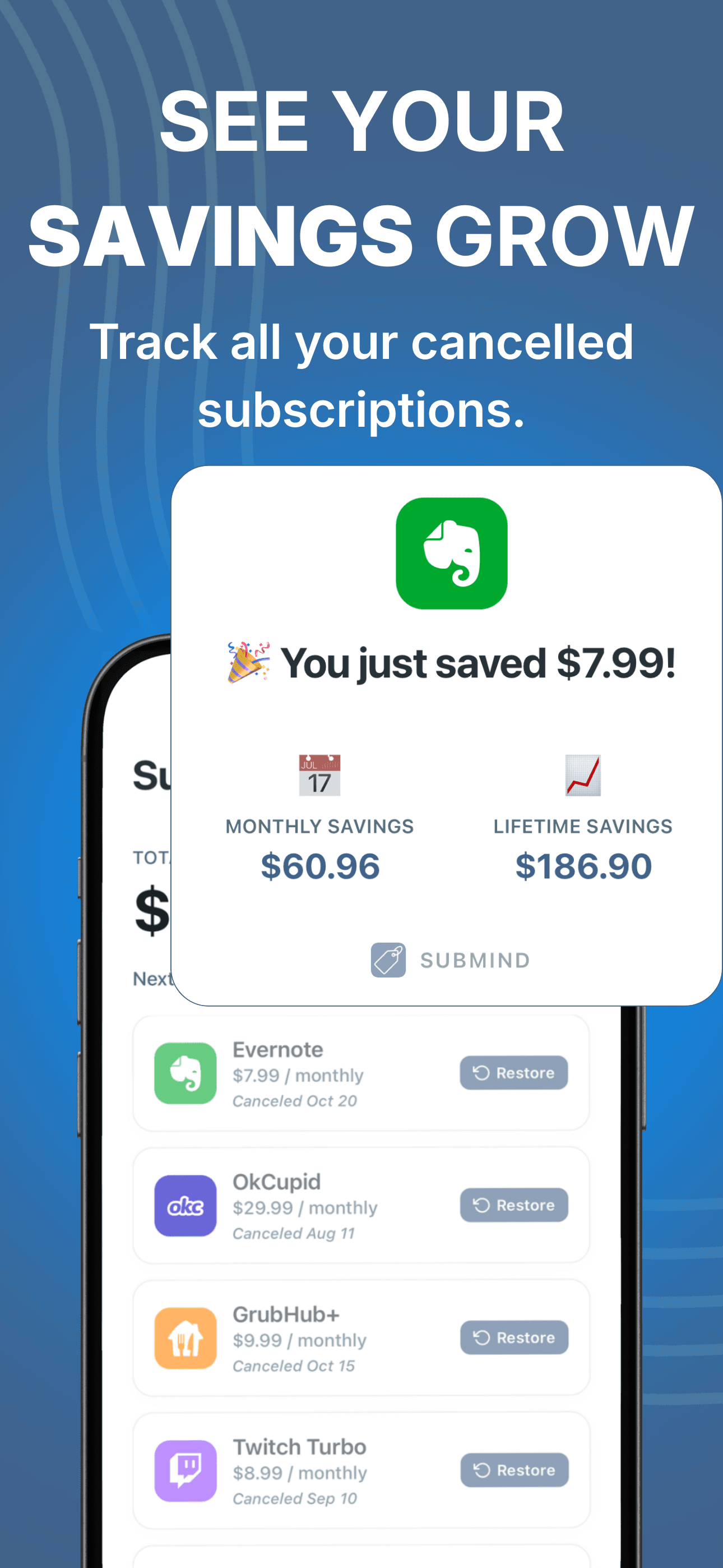 SubMind mobile UI